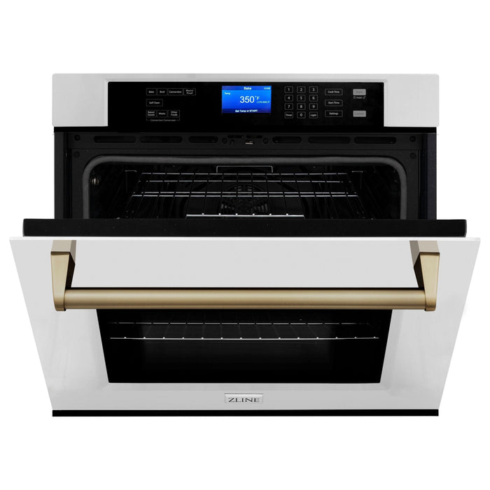 ZLINE Autograph Bronze Package - 36 in. Rangetop, 36 in. Range Hood, Dishwasher, Refrigerator, Microwave Drawer, Wall Oven