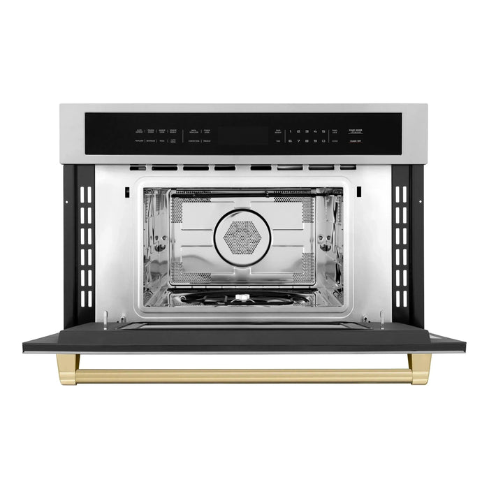 ZLINE Autograph Bronze Package - 36 in. Rangetop, 36 in. Range Hood, Dishwasher, Refrigerator, Microwave Oven