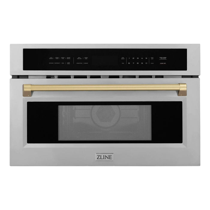 ZLINE Autograph Bronze Package - 36 in. Rangetop, 36 in. Range Hood, Dishwasher, Refrigerator, Microwave Oven