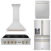 ZLINE Autograph Bronze Package - 36 in. Rangetop, 36 in. Range Hood, Dishwasher, Refrigerator with External Water and Ice Dispenser