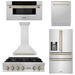 ZLINE Kitchen Appliance Packages ZLINE Autograph Bronze Package - 36" Rangetop, 36" Range Hood, Dishwasher, Refrigerator with External Water and Ice Dispenser, Microwave Drawer