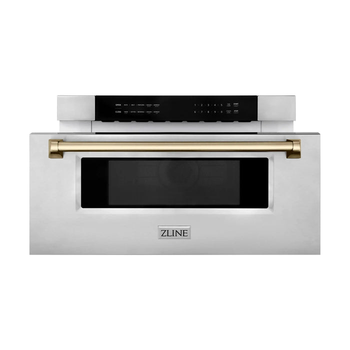 ZLINE Kitchen Appliance Packages ZLINE Autograph Bronze Package - 36" Rangetop, 36" Range Hood, Dishwasher, Refrigerator with External Water and Ice Dispenser, Microwave Drawer