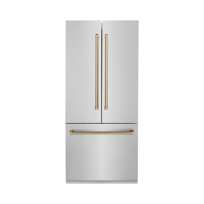 ZLINE Autograph Bronze Package - 48 in. Rangetop, 48 in. Range Hood, Dishwasher, Built-In Refrigerator, Microwave Drawer