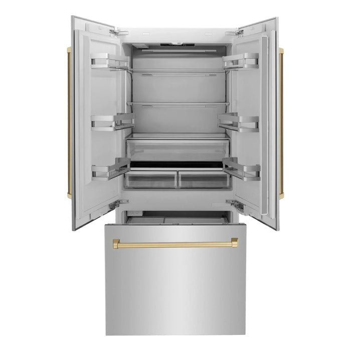 ZLINE Autograph Bronze Package - 48 in. Rangetop, 48 in. Range Hood, Dishwasher, Built-In Refrigerator, Microwave Drawer