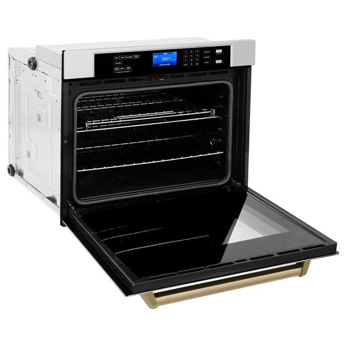 ZLINE Autograph Bronze Package - 48 in. Rangetop, 48 in. Range Hood, Dishwasher, Built-In Refrigerator, Microwave Oven, Wall Oven