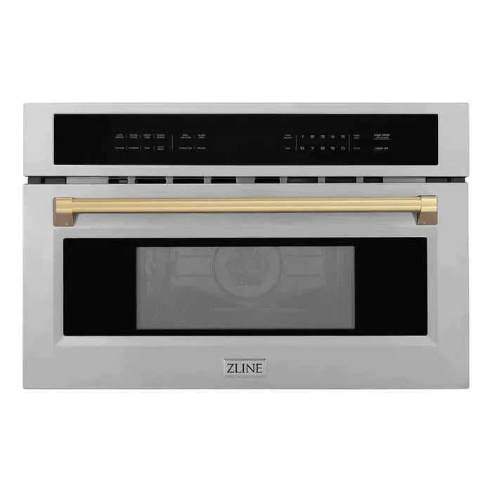 ZLINE Autograph Bronze Package - 48 in. Rangetop, 48 in. Range Hood, Dishwasher, Built-In Refrigerator, Microwave Oven, Wall Oven