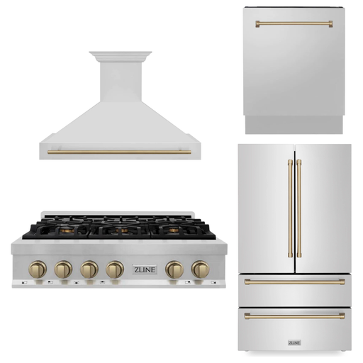 ZLINE Autograph Bronze Package - 48 in. Rangetop, 48 in. Range Hood, Dishwasher, Refrigerator