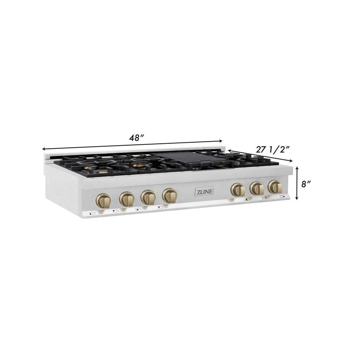 ZLINE Autograph Bronze Package - 48 in. Rangetop, 48 in. Range Hood, Dishwasher, Refrigerator