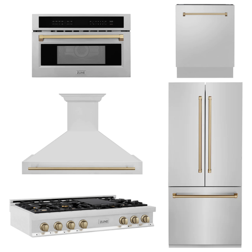 ZLINE Kitchen Appliance Packages ZLINE Autograph Bronze Package - 48" Rangetop, 48" Range Hood, Dishwasher, Built-In Refrigerator, Microwave Oven