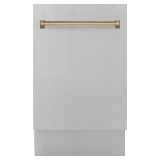 ZLINE Autograph Edition 18 in. Dishwasher in Stainless Steel with Champagne Bronze Handle, DWVZ-304-18-CB