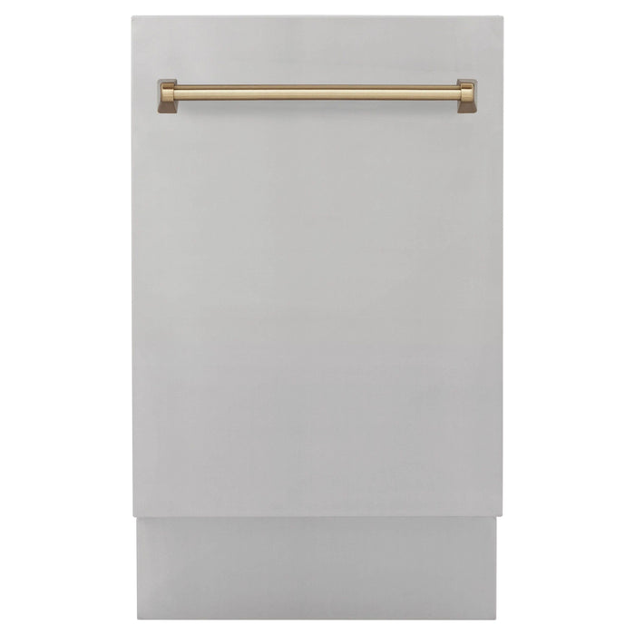 ZLINE Autograph Edition 18 in. Dishwasher in Stainless Steel with Champagne Bronze Handle, DWVZ-304-18-CB