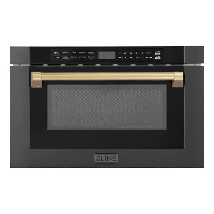 ZLINE Autograph Edition 24" 1.2 cu. ft. Built-in Microwave Drawer in Black Stainless Steel and Champagne Bronze Accents, MWDZ-1-BS-H-CB