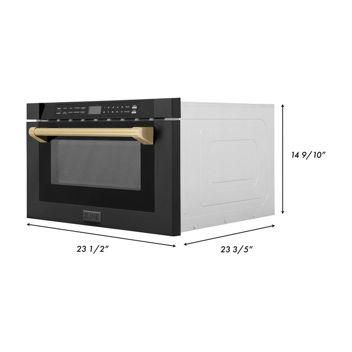 ZLINE Autograph Edition 24" 1.2 cu. ft. Built-in Microwave Drawer in Black Stainless Steel and Champagne Bronze Accents, MWDZ-1-BS-H-CB