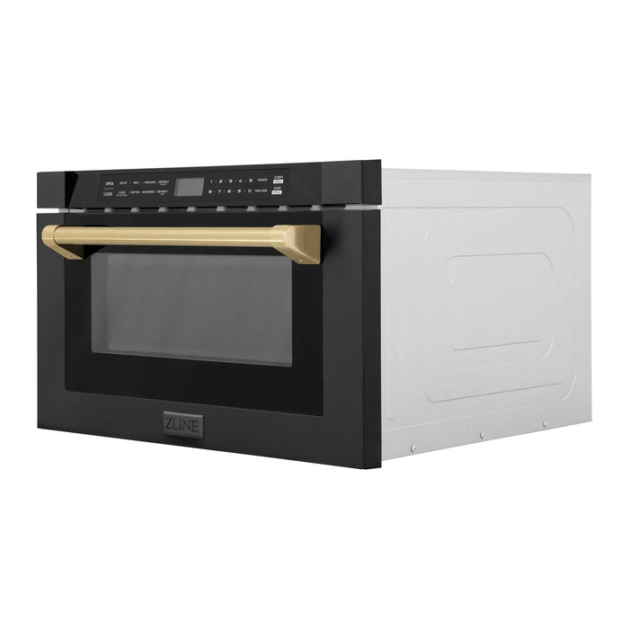ZLINE Microwaves ZLINE Autograph Edition 24" 1.2 cu. ft. Built-in Microwave Drawer in Black Stainless Steel and Champagne Bronze Accents, MWDZ-1-BS-H-CB