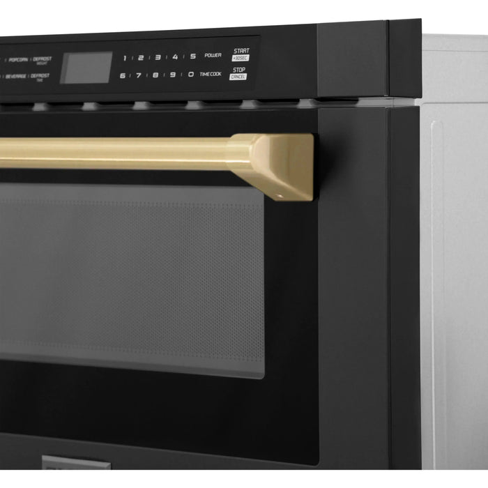 ZLINE Microwaves ZLINE Autograph Edition 24" 1.2 cu. ft. Built-in Microwave Drawer in Black Stainless Steel and Champagne Bronze Accents, MWDZ-1-BS-H-CB