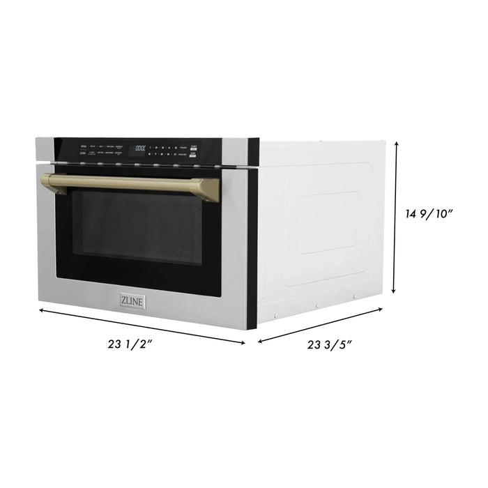 ZLINE Autograph Edition 24" 1.2 cu. ft. Built-in Microwave Drawer with a Traditional Handle in Stainless Steel and Champagne Bronze Accents, MWDZ-1-H-CB