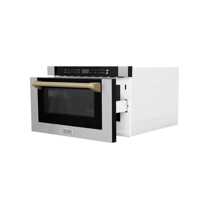 ZLINE Autograph Edition 24" 1.2 cu. ft. Built-in Microwave Drawer with a Traditional Handle in Stainless Steel and Champagne Bronze Accents, MWDZ-1-H-CB