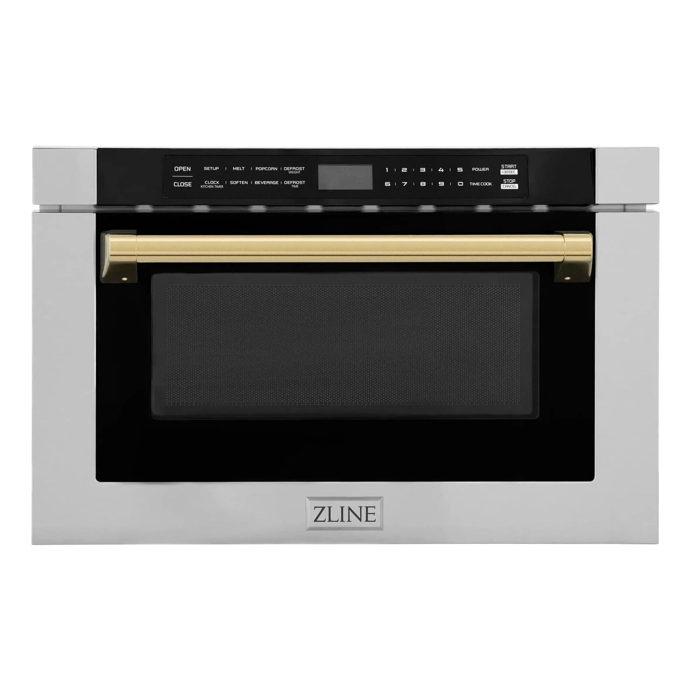 ZLINE Microwaves ZLINE Autograph Edition 24" 1.2 cu. ft. Built-in Microwave Drawer with a Traditional Handle In Stainless Steel and Gold Accents MWDZ-1-H-G