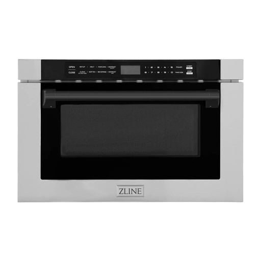 ZLINE Autograph Edition 24" 1.2 cu. ft. Built-in Microwave Drawer with a Traditional Handle in Stainless Steel and Matte Black Accents, MWDZ-1-H-MB