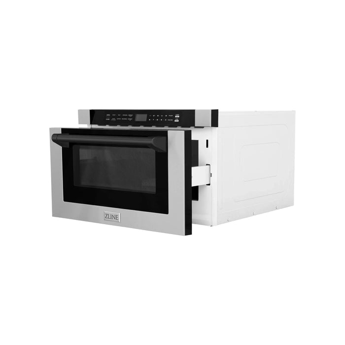 ZLINE Microwaves ZLINE Autograph Edition 24" 1.2 cu. ft. Built-in Microwave Drawer with a Traditional Handle in Stainless Steel and Matte Black Accents, MWDZ-1-H-MB