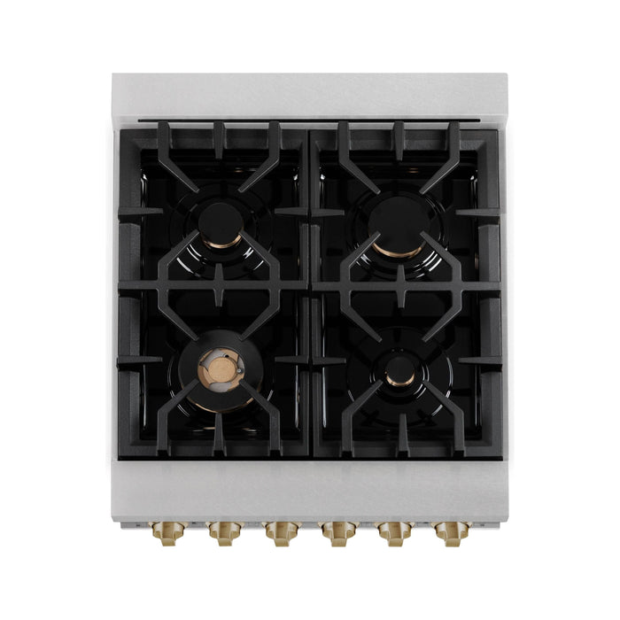 ZLINE Autograph Edition 24 in. Range with Gas Burner and Gas Oven in DuraSnow® Stainless Steel with Champagne Bronze Accents, RGSZ-SN-24-CB