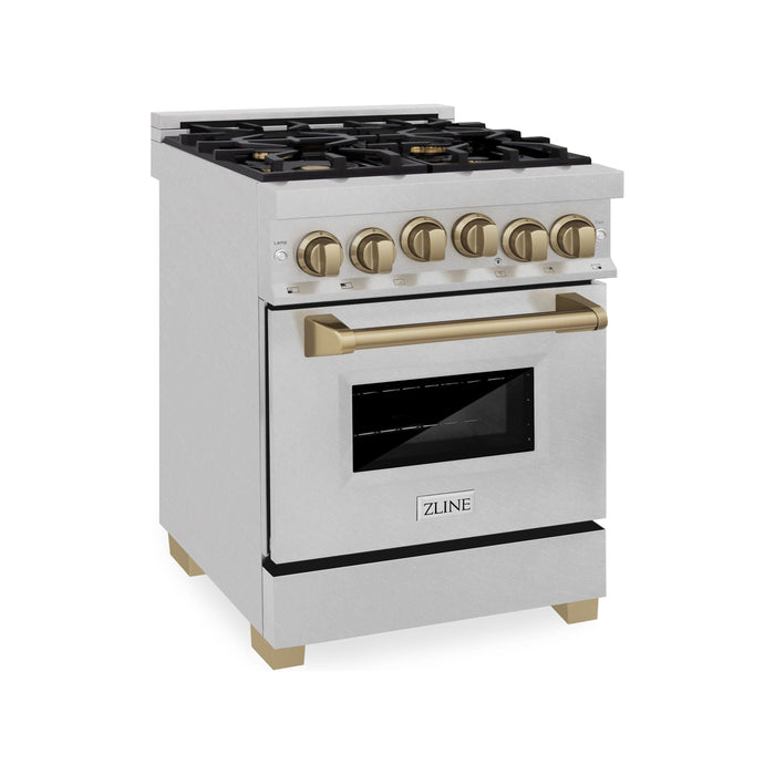 ZLINE Ranges ZLINE Autograph Edition 24 in. Range with Gas Burner and Gas Oven in DuraSnow® Stainless Steel with Champagne Bronze Accents, RGSZ-SN-24-CB