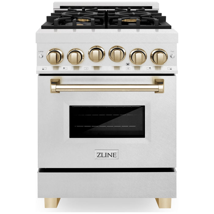 ZLINE Ranges ZLINE Autograph Edition 24 in. Range with Gas Burner and Gas Oven in DuraSnow® Stainless Steel with Gold Accents, RGSZ-SN-24-G