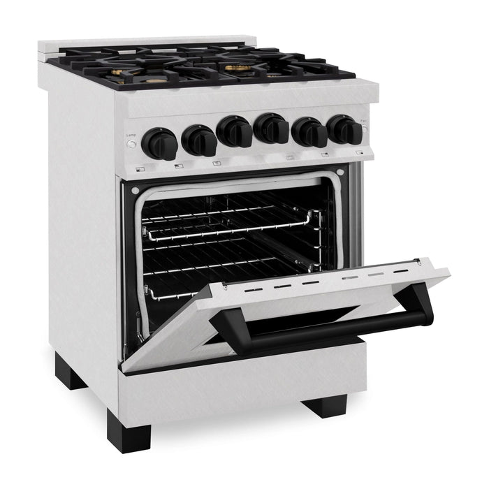 ZLINE Autograph Edition 24 in. Range with Gas Burner and Gas Oven in DuraSnow® Stainless Steel with Matte Black Accents, RGSZ-SN-24-MB