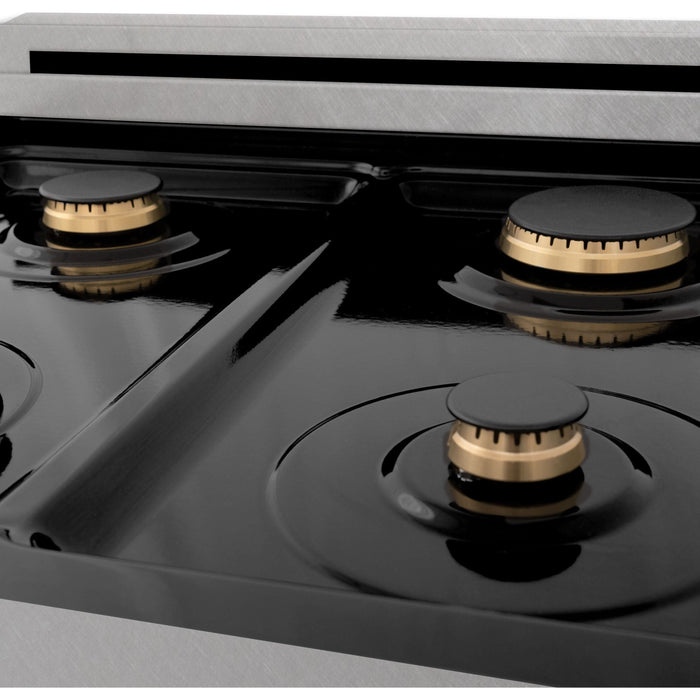 ZLINE Autograph Edition 24 in. Range with Gas Burner and Gas Oven in DuraSnow® Stainless Steel with Matte Black Accents, RGSZ-SN-24-MB