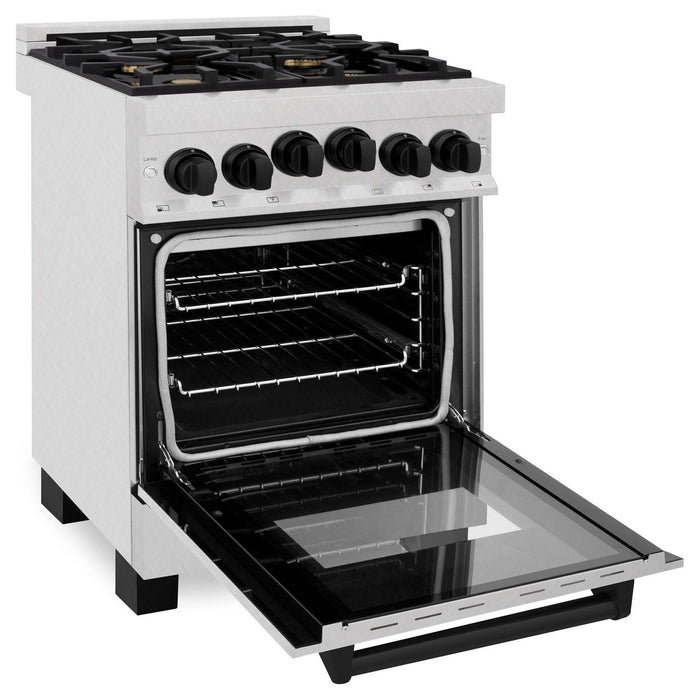 ZLINE Autograph Edition 24 in. Range with Gas Burner and Gas Oven in DuraSnow® Stainless Steel with Matte Black Accents, RGSZ-SN-24-MB