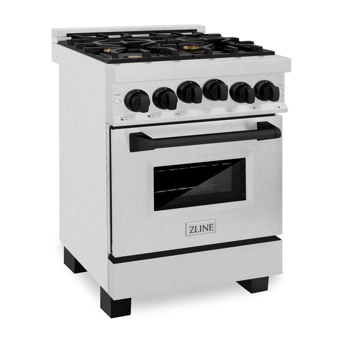 ZLINE Autograph Edition 24 in. Range with Gas Burner and Gas Oven in DuraSnow® Stainless Steel with Matte Black Accents, RGSZ-SN-24-MB