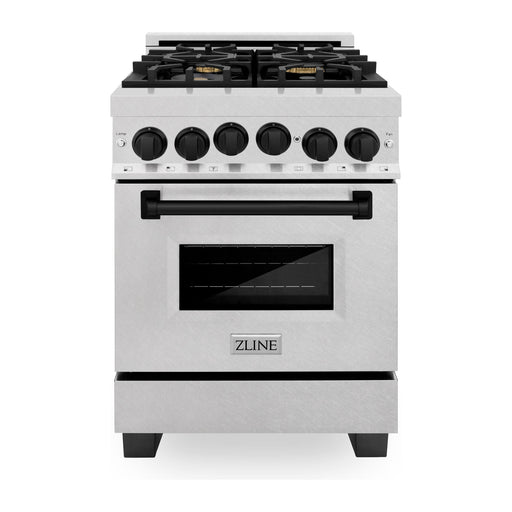 ZLINE Ranges ZLINE Autograph Edition 24 in. Range with Gas Burner and Gas Oven in DuraSnow® Stainless Steel with Matte Black Accents, RGSZ-SN-24-MB
