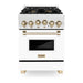 ZLINE Ranges ZLINE Autograph Edition 24 in. Range with Gas Burner and Gas Oven in DuraSnow® Stainless Steel with White Matte Door and Gold Accents, RGSZ-WM-24-G