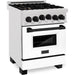 ZLINE Autograph Edition 24 in. Range with Gas Burner and Gas Oven in DuraSnow® Stainless Steel with White Matte Door and Matte Black Accents, RGSZ-WM-24-MB