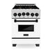ZLINE Ranges ZLINE Autograph Edition 24 in. Range with Gas Burner and Gas Oven in DuraSnow® Stainless Steel with White Matte Door and Matte Black Accents, RGSZ-WM-24-MB