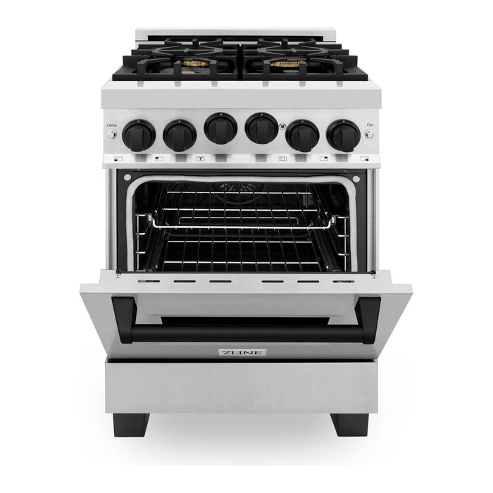 ZLINE Autograph Edition 24 in. Range with Gas Burner and Gas Oven in Stainless Steel with Matte Black Accents, RGZ-24-MB