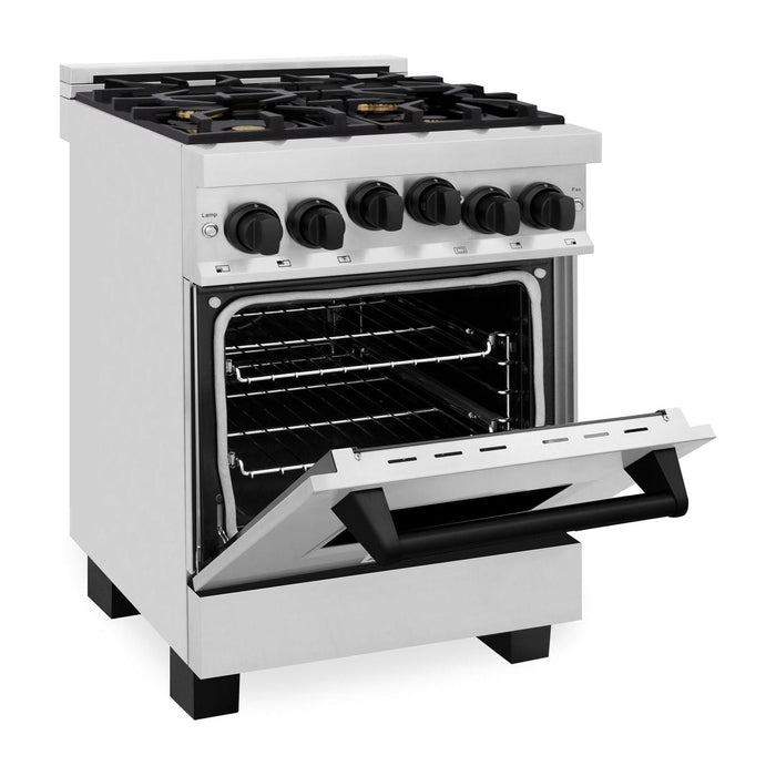 ZLINE Ranges ZLINE Autograph Edition 24 in. Range with Gas Burner and Gas Oven in Stainless Steel with Matte Black Accents, RGZ-24-MB