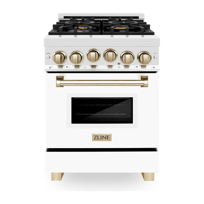 ZLINE Ranges ZLINE Autograph Edition 24 in. Range with Gas Burner and Gas Oven in Stainless Steel with White Matte Door and Gold Accents, RGZ-WM-24-G
