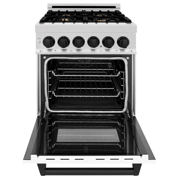 ZLINE Ranges ZLINE Autograph Edition 24 in. Range with Gas Stove and Electric Oven In DuraSnow with White Matte Door and Matte Black Accents RASZ-WM-24-MB