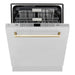 ZLINE Autograph Edition 24 In. Tall Dishwasher, Touch Control, in Stainless Steel with Gold Handle, DWMTZ-304-24-G