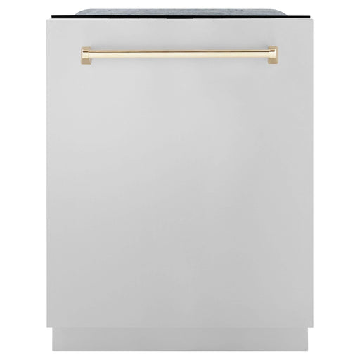 ZLINE Autograph Edition 24 In. Tall Dishwasher, Touch Control, in Stainless Steel with Gold Handle, DWMTZ-304-24-G