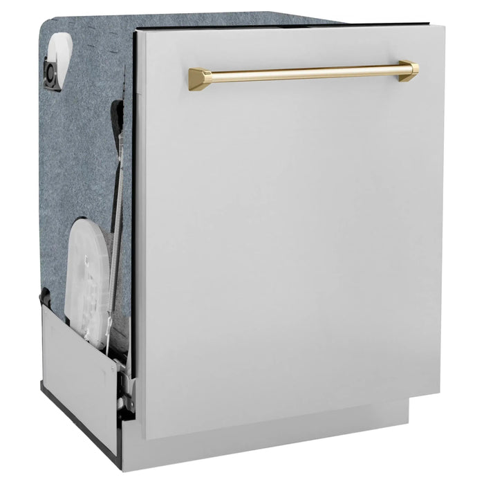 ZLINE Autograph Edition 24 In. Tall Dishwasher, Touch Control, in Stainless Steel with Gold Handle, DWMTZ-304-24-G