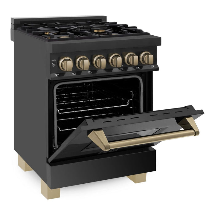 ZLINE Ranges ZLINE Autograph Edition 24 Inch 2.8 cu. ft. Dual Fuel Range with Gas Stove and Electric Oven In Black Stainless Steel with Champagne Bronze Accents RABZ-24-CB