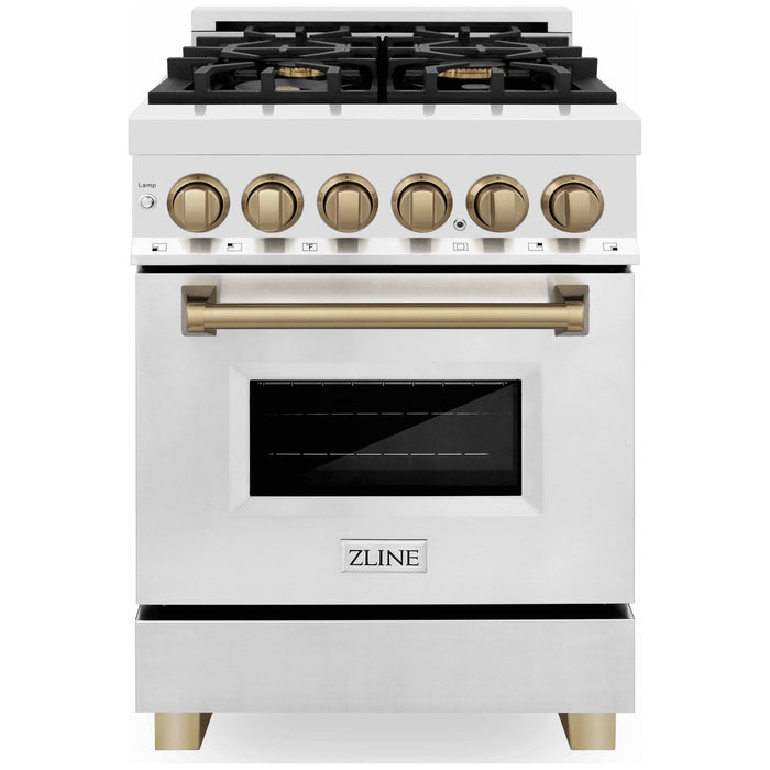 ZLINE Autograph Edition 24-Inch 2.8 cu. ft. Dual Fuel Range with Gas Stove and Electric Oven in Stainless Steel with Champagne Bronze Accents (RAZ-24-CB)