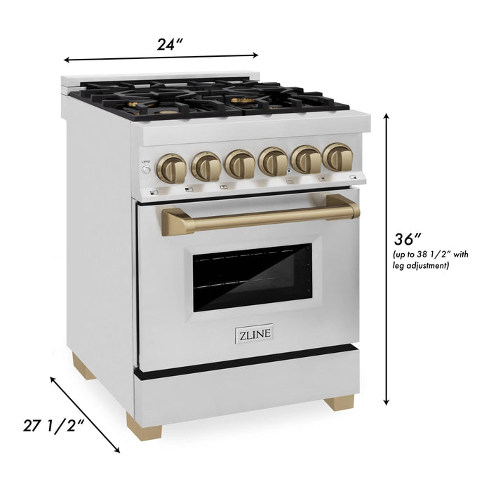 ZLINE Ranges ZLINE Autograph Edition 24-Inch 2.8 cu. ft. Dual Fuel Range with Gas Stove and Electric Oven in Stainless Steel with Champagne Bronze Accents (RAZ-24-CB)
