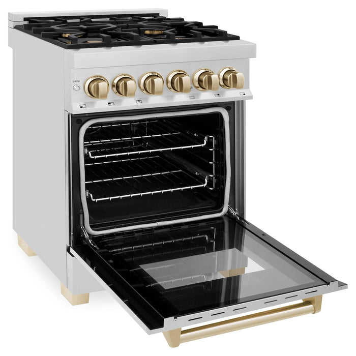 ZLINE Autograph Edition 24-Inch 2.8 cu. ft. Dual Fuel Range with Gas Stove and Electric Oven in Stainless Steel with Gold Accents (RAZ-24-G)