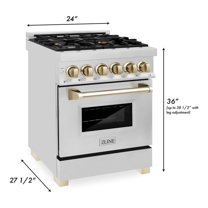 ZLINE Autograph Edition 24-Inch 2.8 cu. ft. Dual Fuel Range with Gas Stove and Electric Oven in Stainless Steel with Gold Accents (RAZ-24-G)