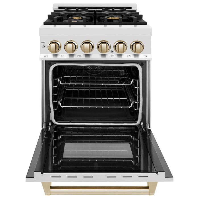 ZLINE Autograph Edition 24-Inch 2.8 cu. ft. Dual Fuel Range with Gas Stove and Electric Oven in Stainless Steel with Gold Accents (RAZ-24-G)