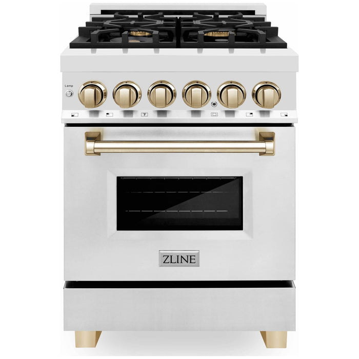 ZLINE Ranges ZLINE Autograph Edition 24-Inch 2.8 cu. ft. Dual Fuel Range with Gas Stove and Electric Oven in Stainless Steel with Gold Accents (RAZ-24-G)