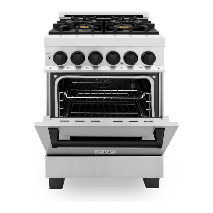 ZLINE Autograph Edition 24-Inch 2.8 cu. ft. Dual Fuel Range with Gas Stove and Electric Oven in Stainless Steel with Matte Black Accents (RAZ-24-MB)